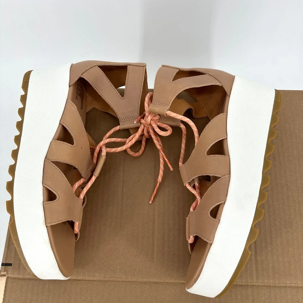 Sorel Tan Cameron Platform Lace Wedge‎ Leather Sandal Women's 9.5
